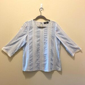 Karl LAGERFELD blue and white  top with 3/4 length sleeves